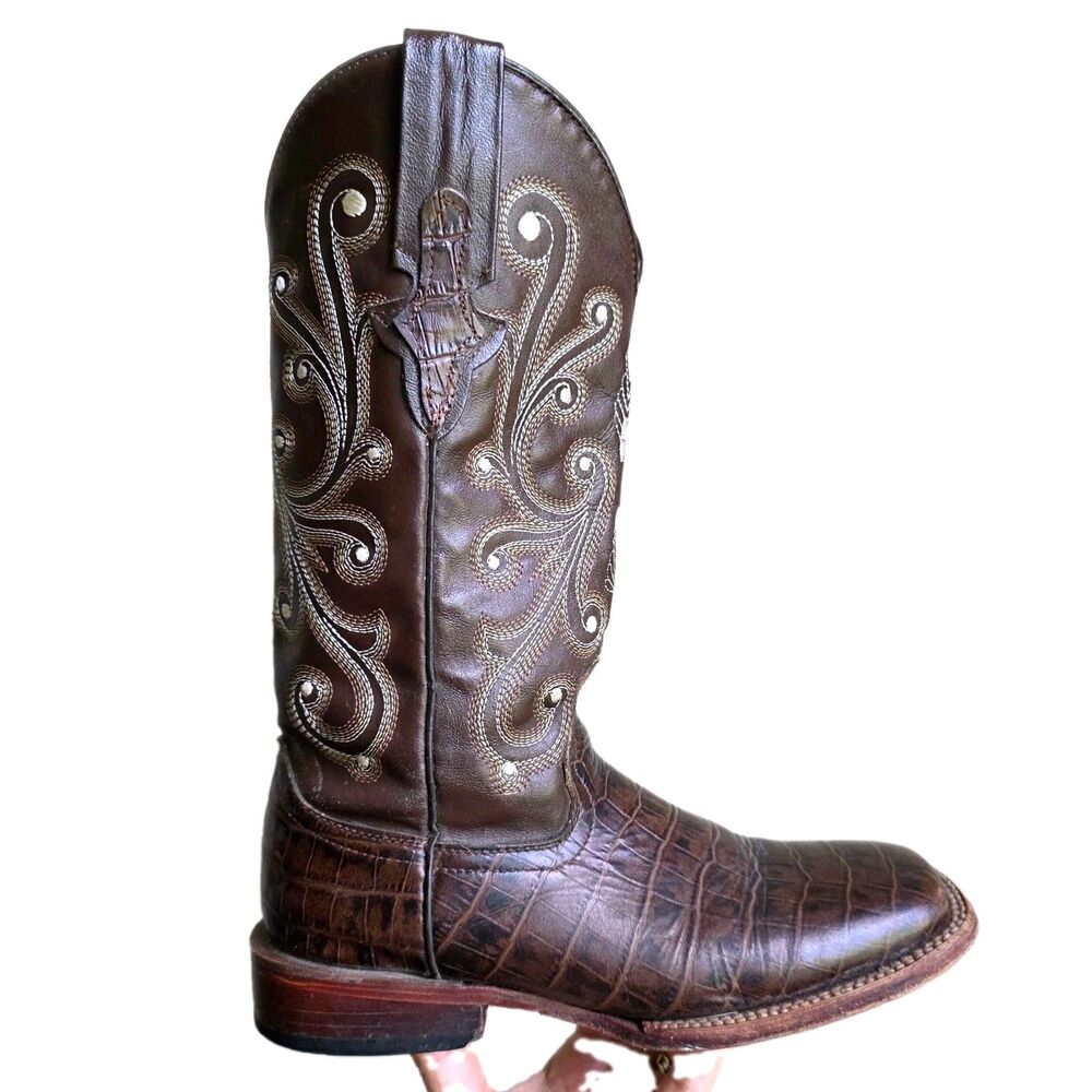 Ferrini Boots 90793-09 Leather Alligator Print Square Toe Mens Size 7.5B